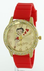 Ladies Betty Boop Watch RED Silicon Band Stone Bazel Easy to Read BBGSIL34