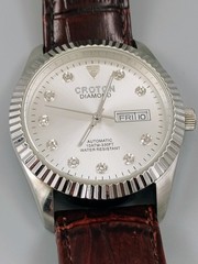 Croton Diamond Automatic Day-Date President Style Watch Silver Dial Extra Straps