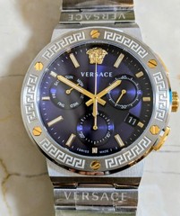 [B1Y] Versace Greca Logo Chronograph Blue Steel Watch VEZ900221 [w9s]