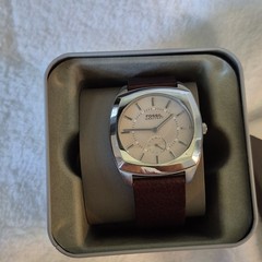 Fossil Arkitekt Quartz Cushion Watch Silver Brown Leather Strap Need Battey
