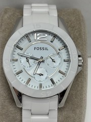 Fossil Riley Women’s Watch Ceramic Bracelet White CE1002 Stainless Steel Works￼