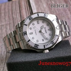 BLIGER White Dial Big Automatic Men Watch Brushed Strap Screw Crown Luminous