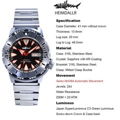 Heimdallr Ocean Monster NH36A Day Date Automatic 200M Diver Watch C3 316L Sharky