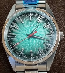 BERNY 2954M Miyota Quartz Luxury Men Lume Sapphire 100M Fume Blue 38mm Watch