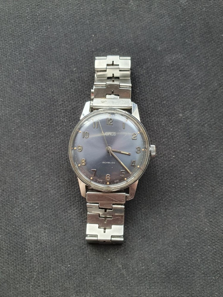 Vintage Rare Venus Blue Dial Mens Swiss St 96 Manual Watch