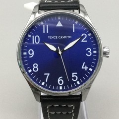 Vince Camuto Mens Watch 41mm Blue Dial Silver Tone Black Leather VCW2100M
