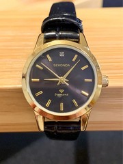 Sekonda Diamond 22mm Ladies Watch Black Dial Gold Tone New Strap