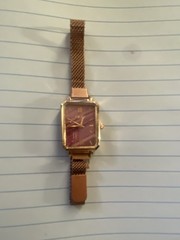 Women’s Dress Quartz Rectangle Watch Purple Dial Gold Tone Mesh Bracelet