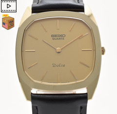 Vintage 1981 [NEAR MINT] SEIKO Dolce 6020-5250 Gold 30mm Men Quartz Watch JAPAN