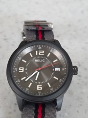 Relic ZR11943 Mens Tactical Watch Gray Black Red Nylon Strap New Running (14C)
