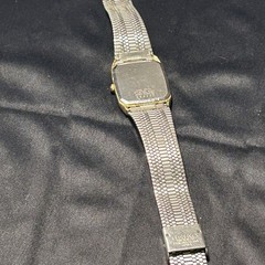 Seiko Quartz Analog Dress Rectangle Watch Two-Tone Bracelet Gold Dial 28-31.9mm