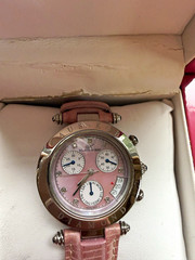Klaus Kobec Diamond Women’s Quartz Watch, MOP Dial, Pink Leather Strap, Box
