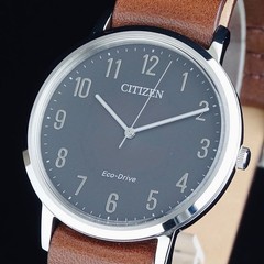 Brand New Citizen men’s watch 40mm matte black solar stylish leather strap water