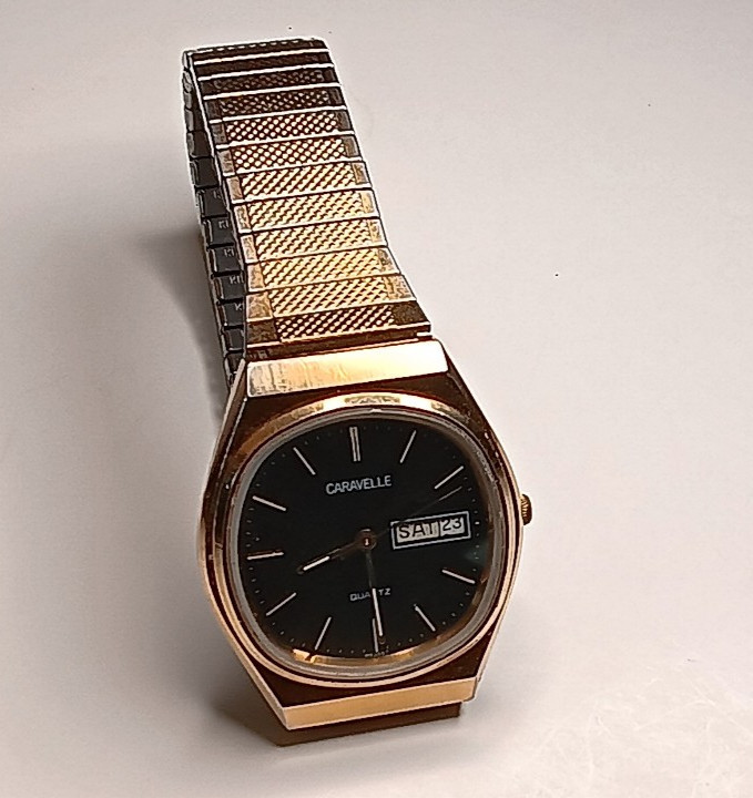Caravelle Mens 33mm Quartz TV Watch Expansion Band Brown Dial Running