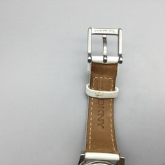 DKNY Womens Watch 32mm Silver Tone White Leather 5 ATM Stainless New Battery
