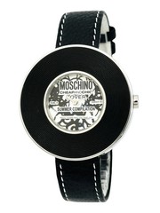 Moschino MW0010 ” LET’S TIME FOR MUSIC ” Black Bezel Black Leather Watch Free Sh