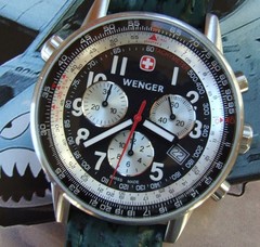 WENGER Swiss Army Mens COMMANDO CHRONOGRAPH~Rare Silver/Black Pilot Version~42mm