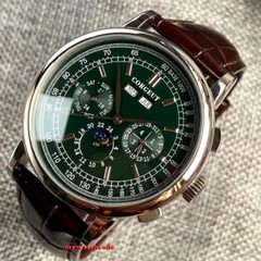 42mm Corgeut Green Blue pink Dial Day Multifunction Sea-gull Automatic Men Watch