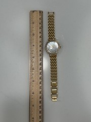 QVC Diamonique DMQ Women’s Gold Tone Watch Cubic Zirconia Bezel MOP Dial NEW!