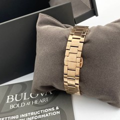 Bulova Surveyor 97P156 Womens Quartz Watch Grey Dial Rose Gold Diamond Stainless