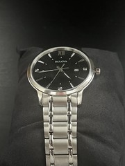 Bulova 96D141 Men’s Dress Watch-40mm Black Dial, Stainless Steel,Diamond Accents