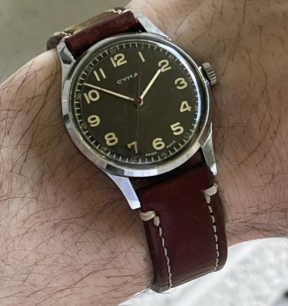 Cyma Military Watch Red Seconds Brownie Pilot Vintage Manual Wind WWII Pilot
