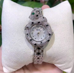 Beautiful Elegant Full Zircon White Leopard Luxury Watch for Women Bling Bling
