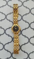 Vintage BULOVA Diamond Bezel Lady Watch Double Goldtone Strand Quartz Black Dial