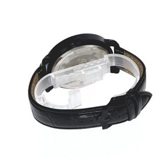 Hip Hop Men’s Floating Clear Stones, Black Finish Black Leather Band Watch