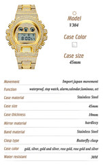 18K Gold IPS Plated LED Digital Hip Hop Bling Ice out Mens Watch Iced Cz Diamond