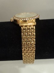 QVC Diamonique DMQ Women’s Gold Tone Watch Cubic Zirconia Bezel MOP Dial NEW!