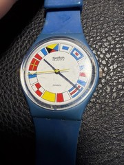 Vintage Swatch 12 Flags 1984 Gent Blue (For Parts)