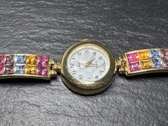 COLLEZIO GOLD TONE & SPARKLY MULTI COLOR GEMS QUARTZ WATCH, NEW BATTERY H874