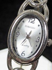 Embassy Silver Tone Dial Oval Case Hinge Open Cuff Bracelet Band Watch