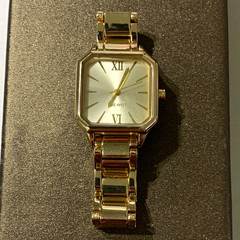 Nine West Women’s Quartz Square Gold Tone Watch Silver Dial Metal Bracelet