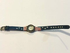 Vintage James B American Flag Denim Watch Patriotic Stars Stripes Quartz Women’s