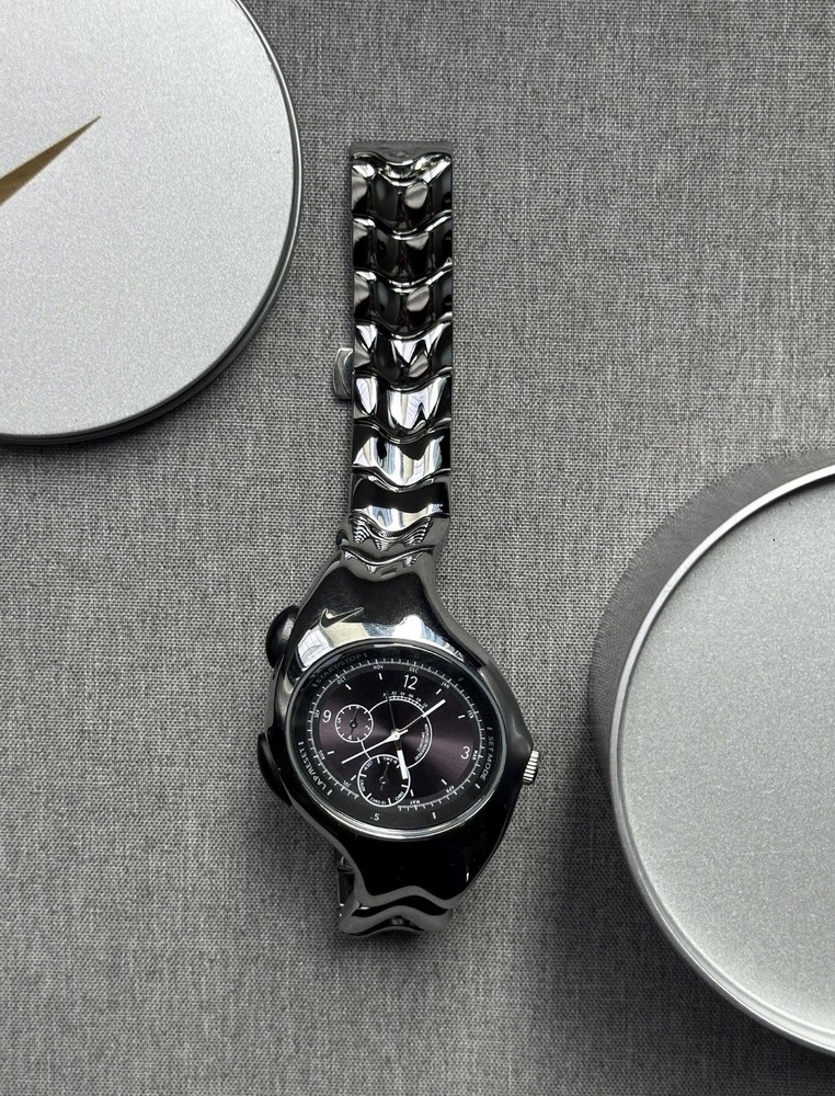 Nike Triax Chronograph Watch Silver with Midnight Dark Blue Dial