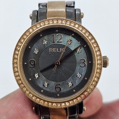 Relic Women’s Watch 32MM Multicolor Dial Gold Black Bracelet 5.5″ New Battery