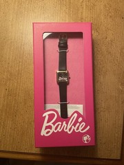 Barbie Womens Limited Edition Glitter Faux Leather Watch Black Square Silhouette
