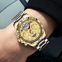 GLENAW Men’s skull automatic mechanical watch high-grade gold dial luminous
