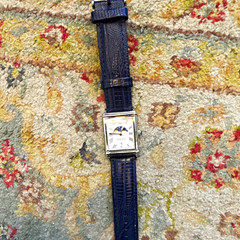 Curated Basics Moon Phase Date Rectangle Silver Tone Watch Blue Leather Strap