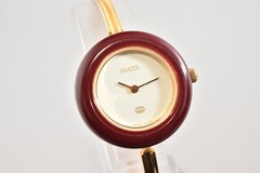 BOX Vintage GUCCI Change Bezel 11/12 Red Women’s Gold Qz 165mm Watch JAPAN