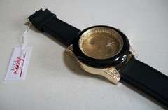 Men’s Hip Hop Gold Finish Techno Pave Fashion Black Silicone Band Dressy Watch