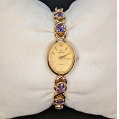 Jules Jurgensen Gold Amethyst Genuine Gemstone Designer Quartz Vintage Watch