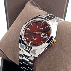 Men’s Bulova Surveyor 98B422 Burgundy Dial Stainless Steel Automatic Watch