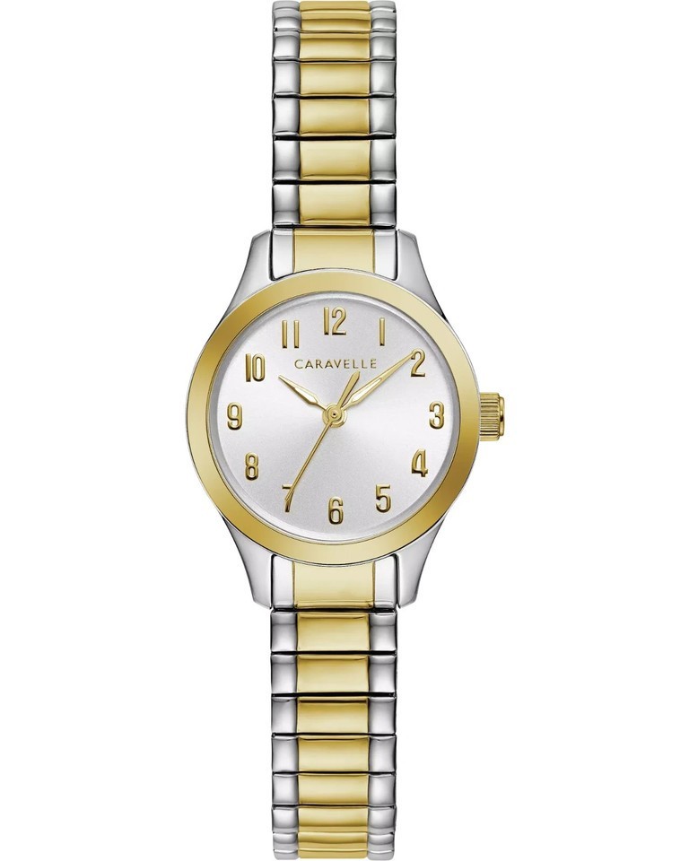 Caravelle by Bulova Two Tone Gold Silver 45L177 Flex Stretch Band Watch