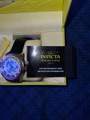 Invicta Men’s Automatic Skeleton Dial Watch Silver Case Black Leather Strap Box