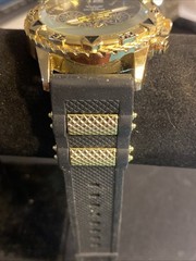 Zhowe Gold Tone Watch Black Dial Faux Chronograph Black Rubber Band New Battery