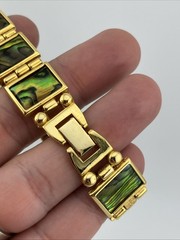 Vtg LA Express Ladies 21mm Watch Gold Tone Abalone Band MOP Dial 7″ – RUNS