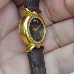 VTG Halston Watch 223-Y481 Japan Quartz 23mm Black Dial Gold Tone Diamond Marker
